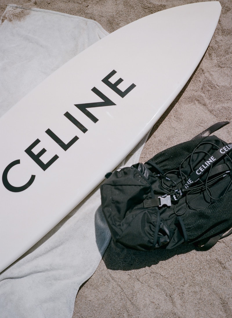 celine homme beach surf board ride black surfer malibu ocean water surfing morning ride black white french chic