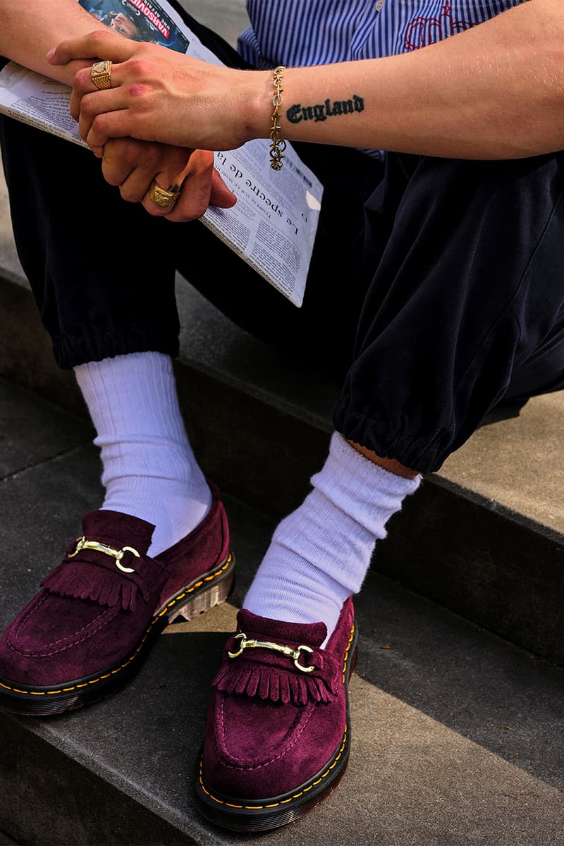 dr martens adrian loafer suede horsebit snaffle kiltie blondey mccoy plum black tan turquoise release details