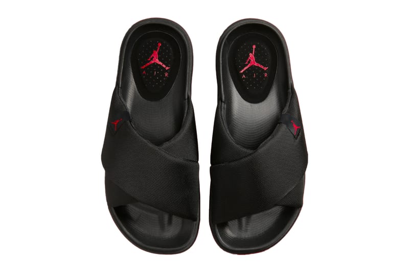 jordan slides black and red