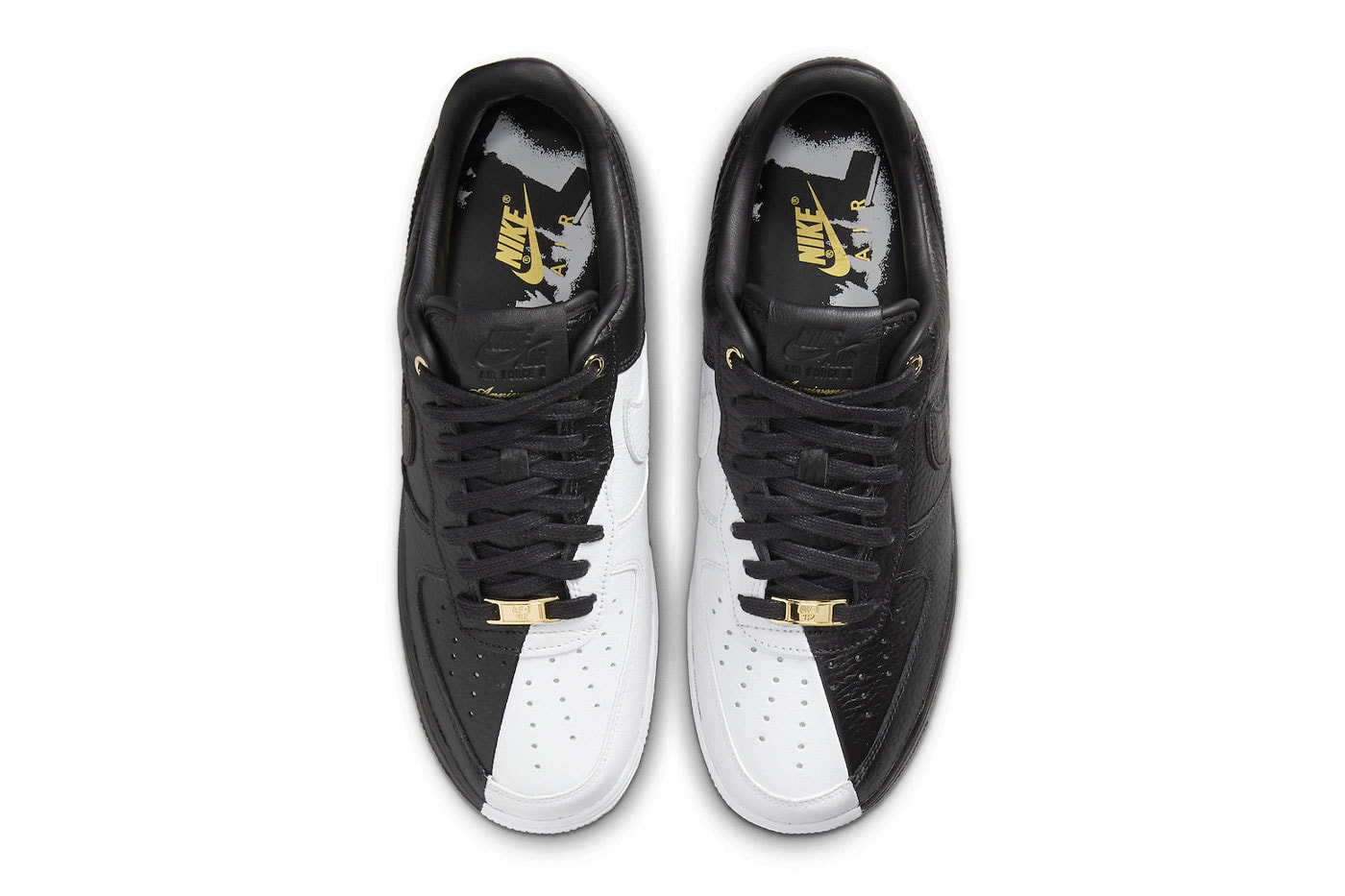 Nike Air Force 1 Anniversary Edition split dx6034 001 black white split gold release info date price