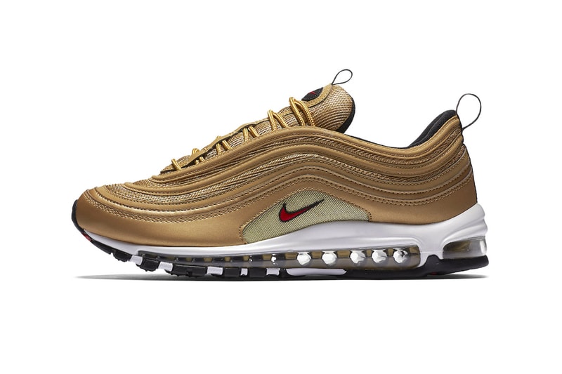 Nike Air Max 97 Gold Bullet 2023 Re-Release Info DM0028-700 Date Buy Price Metallic Gold Varsity Red White Black