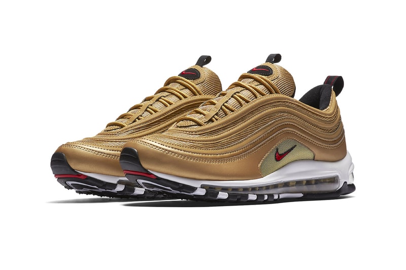 Nike Air Max 97 Gold Bullet 2023 Re-Release Info DM0028-700 Date Buy Price Metallic Gold Varsity Red White Black