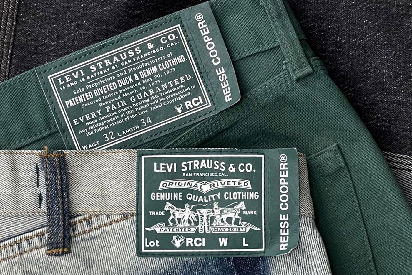 Reese Cooper Levis strauss white Collaboration green denim blue light wash jacrons fabric tags riveted los angeles jeans release info teaser