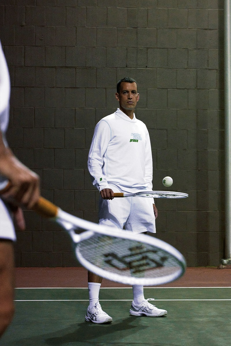 Reigning Champ vs Prince Tennis Collection Collaboration june 28 imagery graphite racquet unisex apparel balls green white towels release info date price purchase