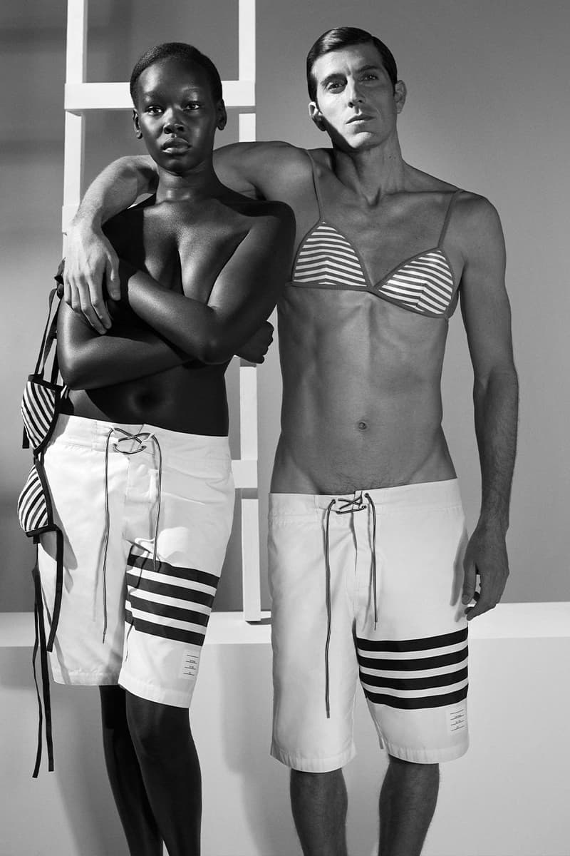 Take a Dip With Thom Browne in Its Inaugural Swim Campaign richard phibbs chalelnging gender codes swimwear bikini board shorts swimsuit