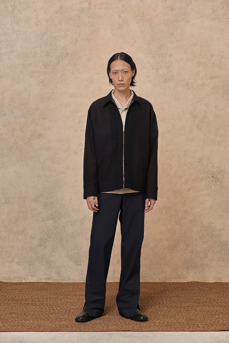 ANOWHEREMAN Embraces The Drifter Mentality for SS22 feminine neutral elegance embroidered webbing kimono suits flared pants silk jacquard release info date