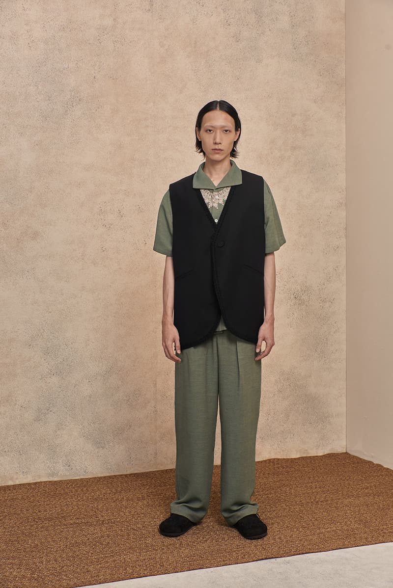 ANOWHEREMAN Embraces The Drifter Mentality for SS22 feminine neutral elegance embroidered webbing kimono suits flared pants silk jacquard release info date