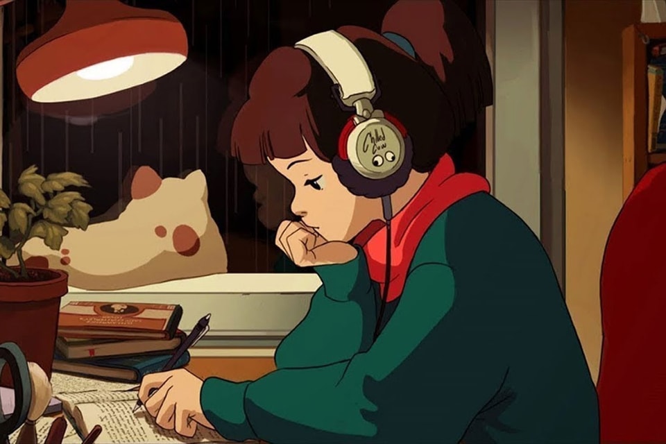 lofi girl,girl with earphone , from anime, evening t