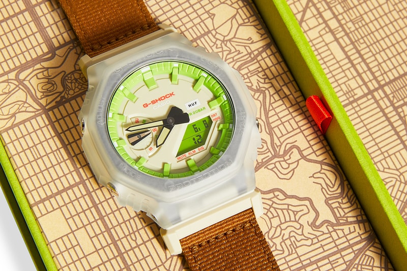 HUF Collaboration Introduces Cognac Fabric Strap And Neon Green Accents To GA2100.