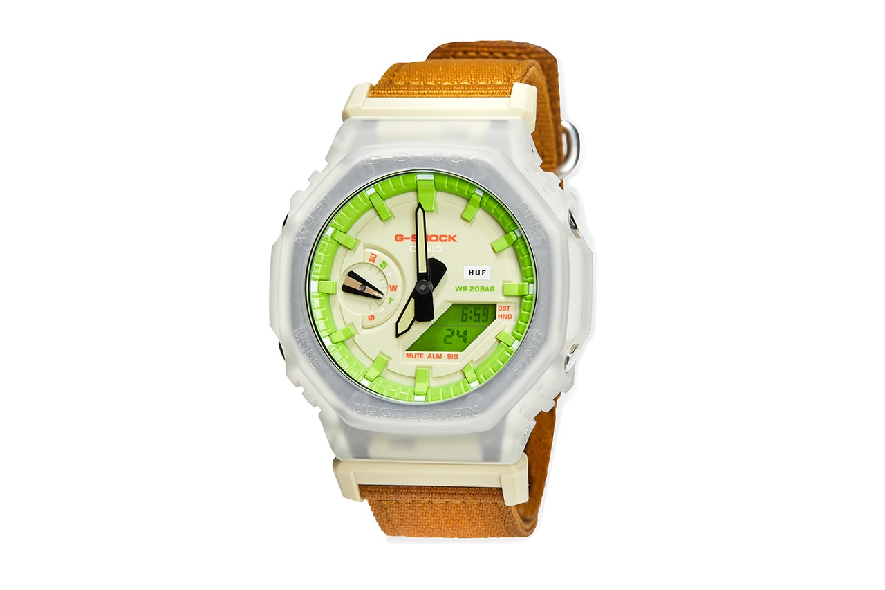 HUF Collaboration Introduces Cognac Fabric Strap And Neon Green Accents To GA2100.