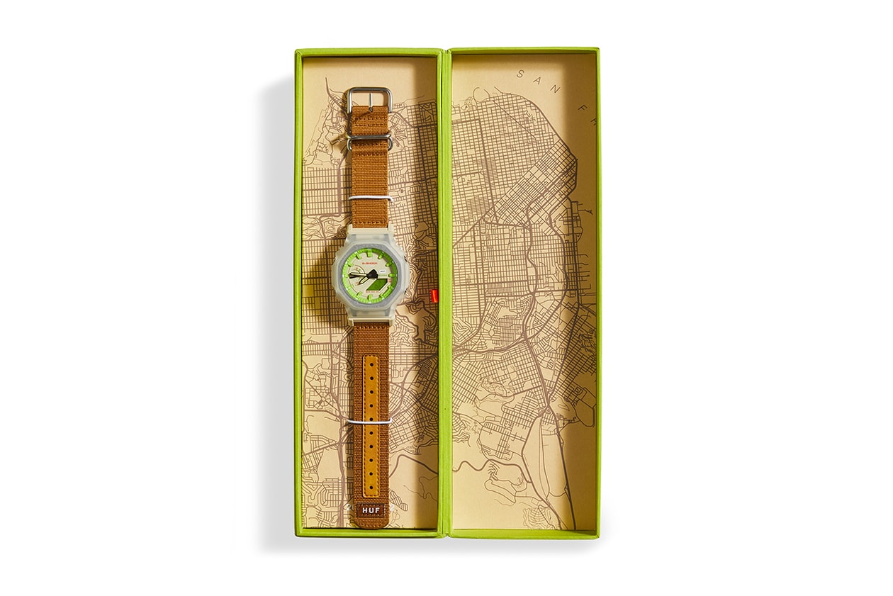 HUF Collaboration Introduces Cognac Fabric Strap And Neon Green Accents To GA2100.