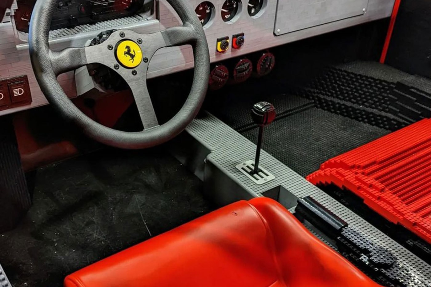 LEGO Ferrari f40 brick model 1 of 1 size legendary supercar toy version larry chen 3700 hours connected to real steering wheel  legoland campus california 