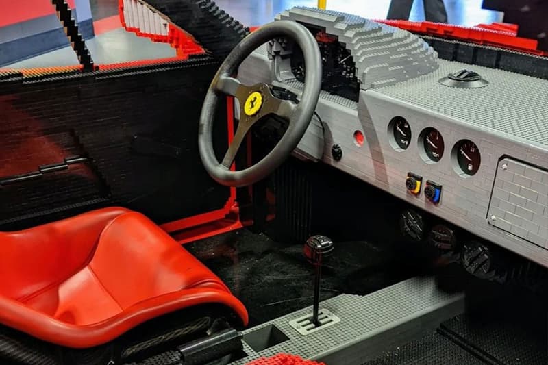 LEGO Ferrari f40 brick model 1 of 1 size legendary supercar toy version larry chen 3700 hours connected to real steering wheel  legoland campus california 