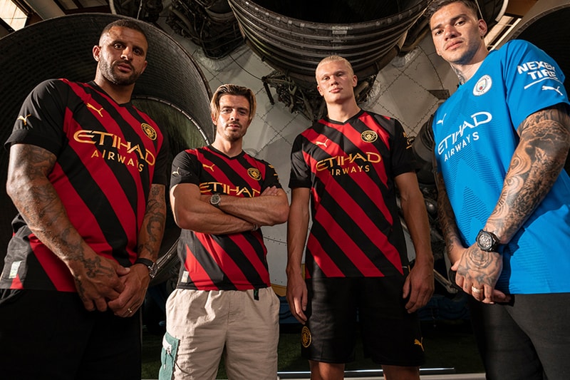 Manchester City's 2022/23 Away Kit Arrives in Red and Black Stripes