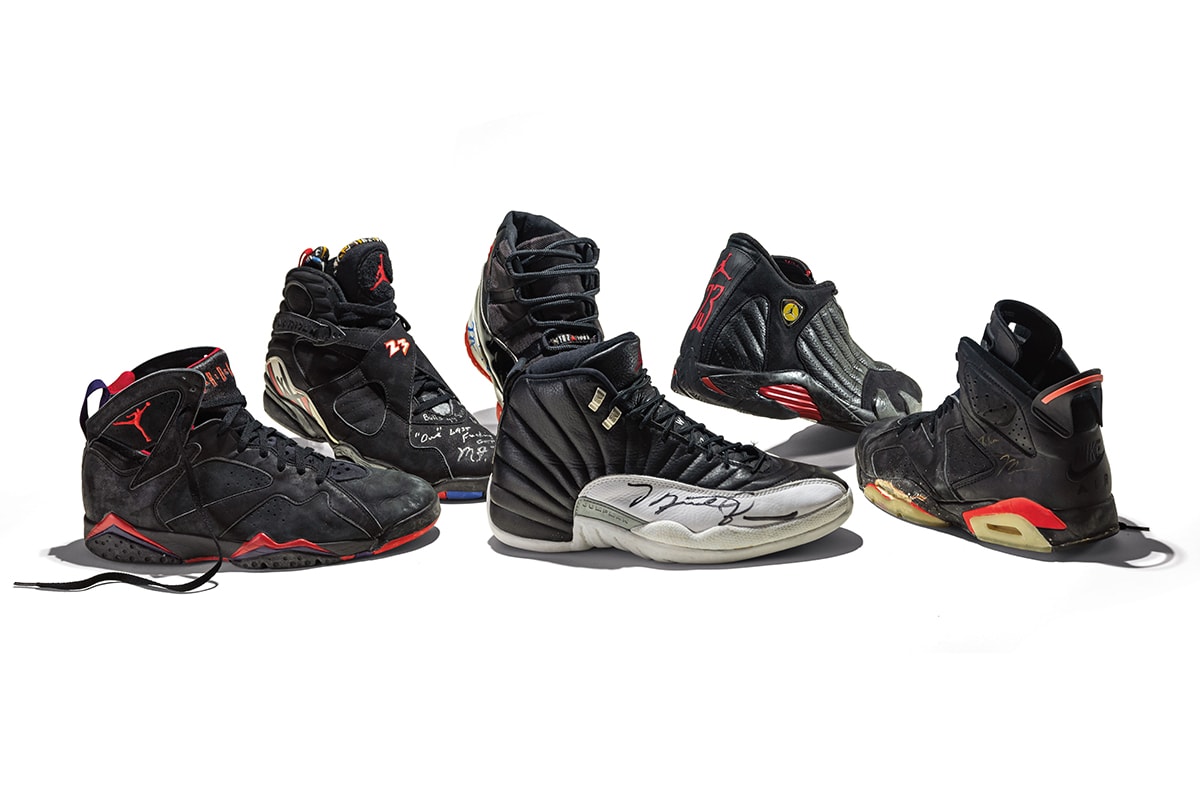 Michael Jordan's Six NBA Championship Sneakers To Be On Display for the First Time Ever jordan brand air jordan dynasty collection air jordan 7 air jordan 8 air jordan 14 ferrari porsche air jordan 12