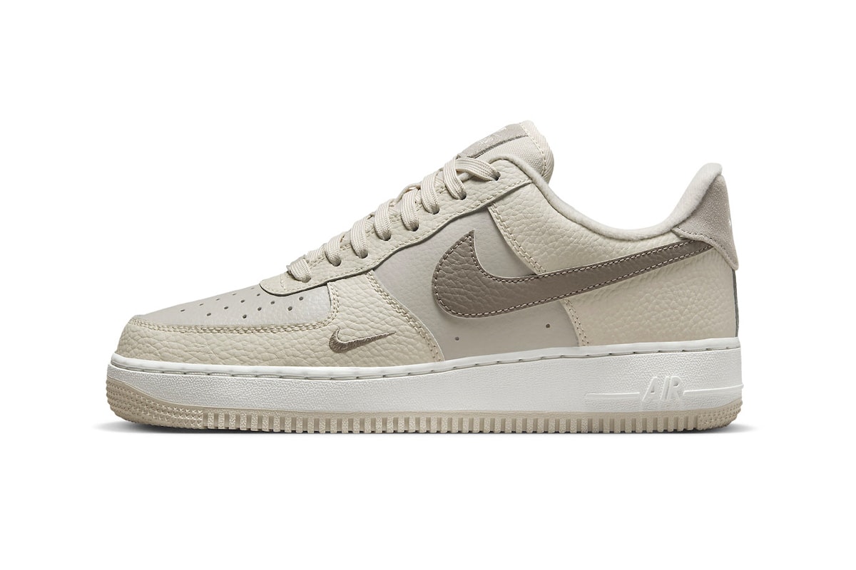 Nike Air Force 1 Lineup Expands With New "Fossil" Colorway release info FB8483-100 swoosh tumbled leather sneakers shoes