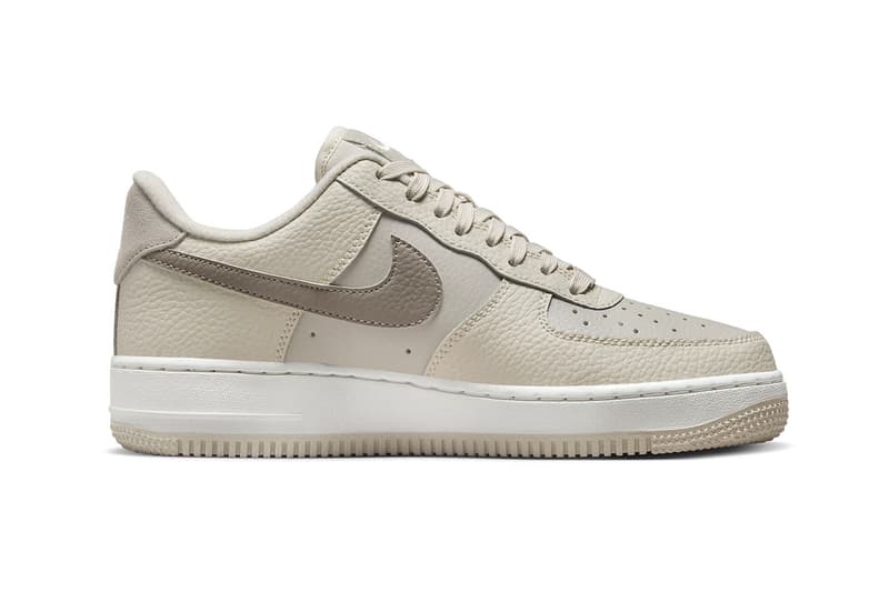 Nike Air Force 1 Lineup Expands With New "Fossil" Colorway release info FB8483-100 swoosh tumbled leather sneakers shoes