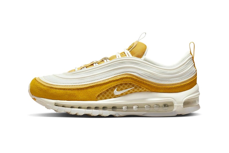 Nike Air Max 97 koi fish patterns scales white yellow suede leather mesh 3m translucent dg9011 100 release info date price