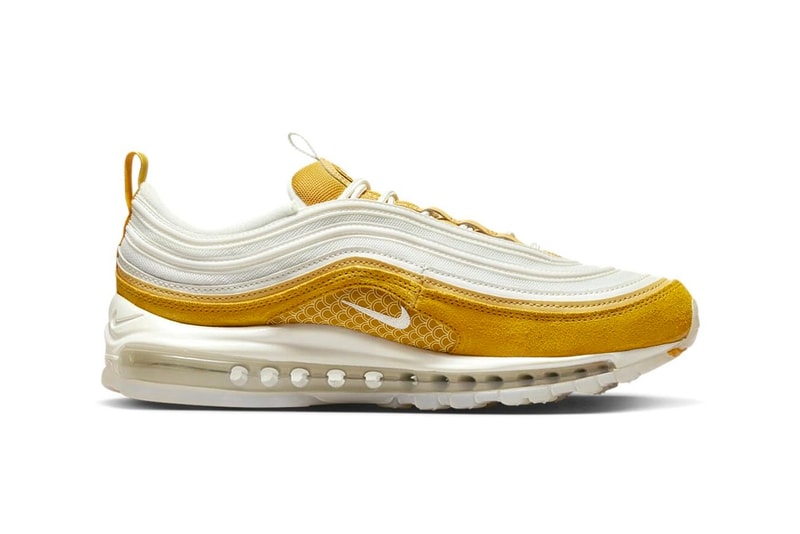 Nike Air Max 97 koi fish patterns scales white yellow suede leather mesh 3m translucent dg9011 100 release info date price