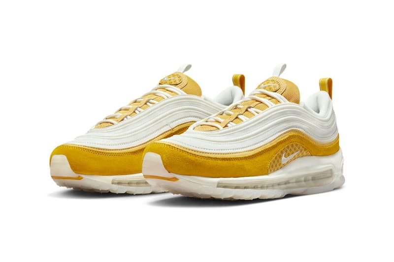 Nike Air Max 97 koi fish patterns scales white yellow suede leather mesh 3m translucent dg9011 100 release info date price