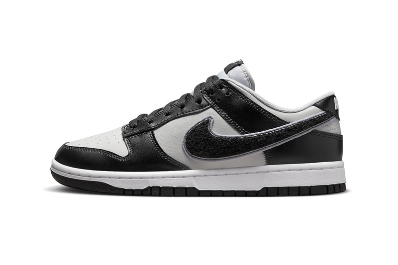 Nike Dunk Low Black Gray Chenille Swoosh DQ7683-001 photos Info