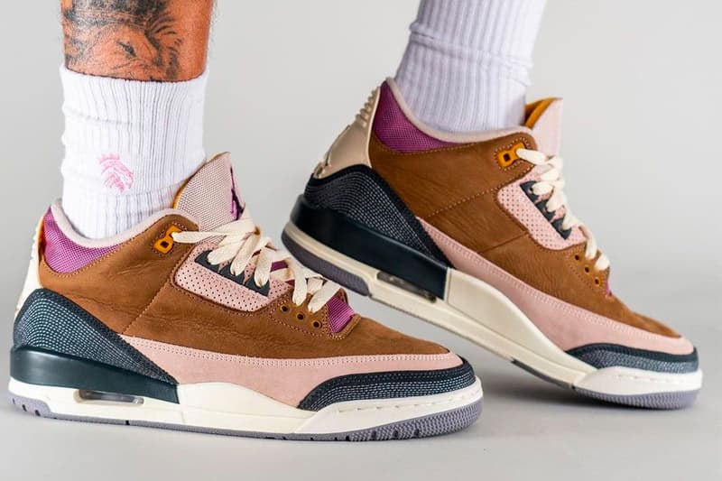 On-Feet Look at the Air Jordan 3 Winterized "Archaeo Brown" DR8869-200 smoe grey fossil stone light bordeaux cement grey