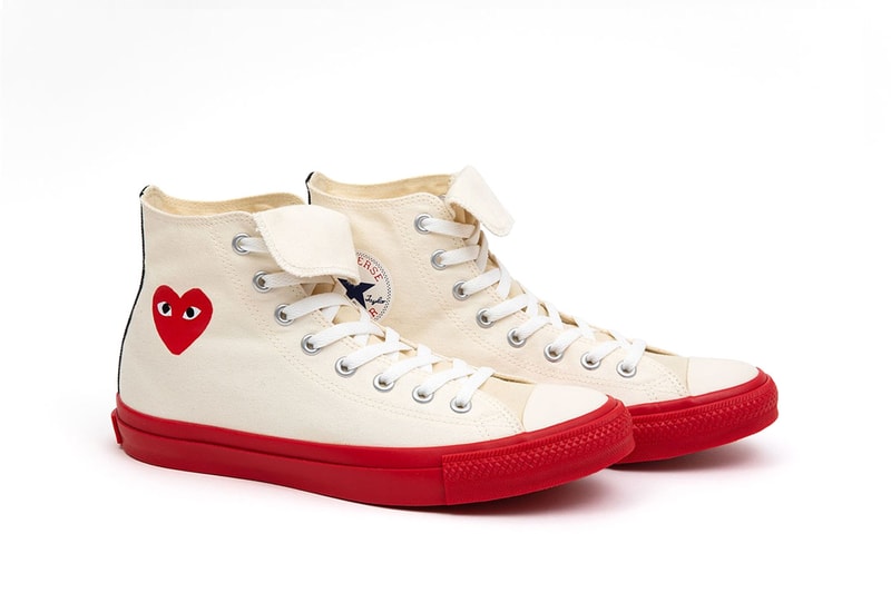 Play Comme des Garcons Converse red black white heart long tongue 