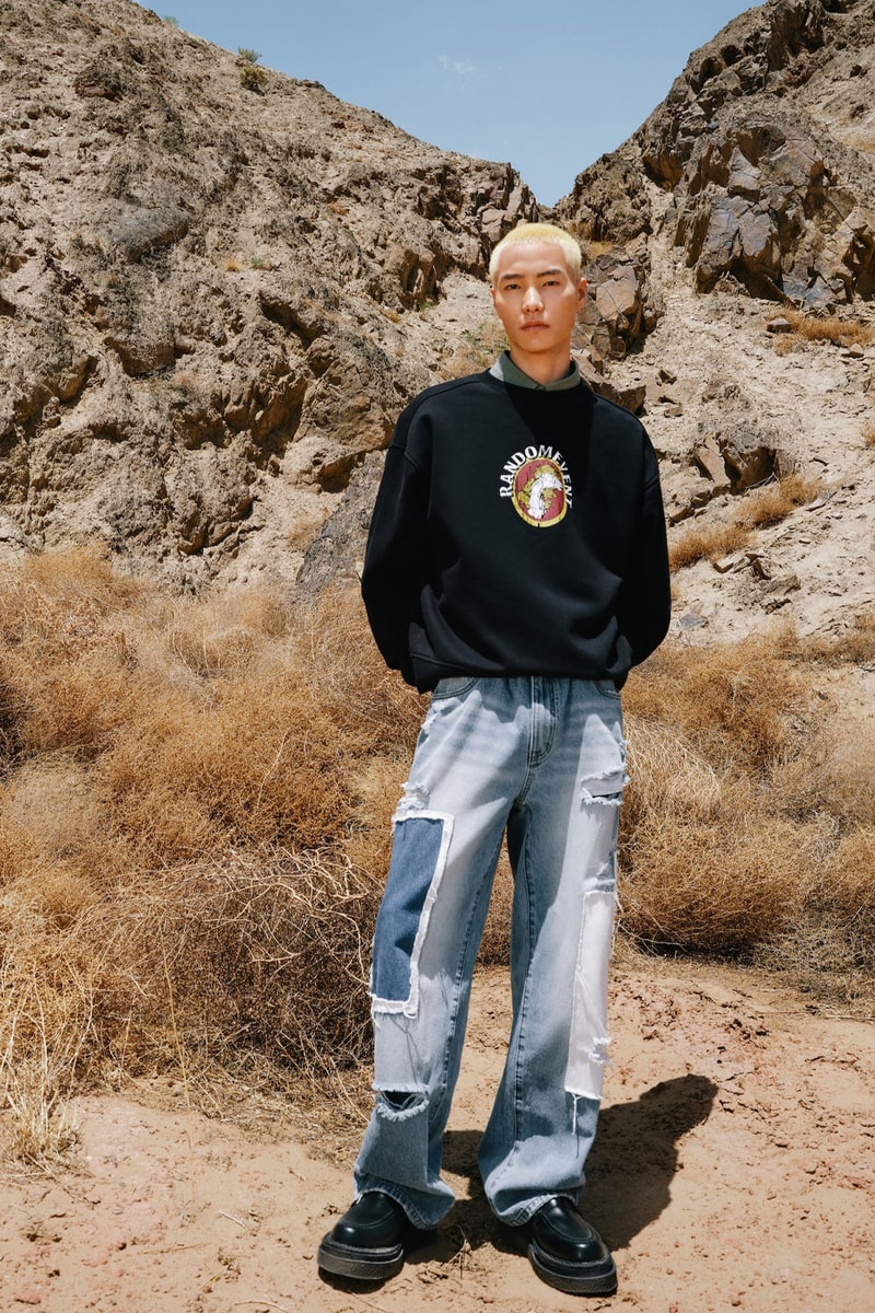 Randomevent fall winter 2022 go oasis comfort relaxation retro styles outdoors puffer denim pixel panel cardigan apparel jacket tee fleece blue white release info date price