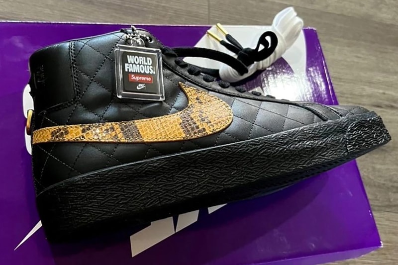 supreme nike sb blazer mid black gold snakeskin DV5078 001 release date info store list buying guide photos price 