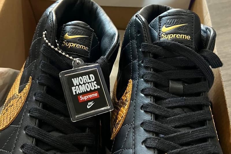 supreme nike sb blazer mid black gold snakeskin DV5078 001 release date info store list buying guide photos price 