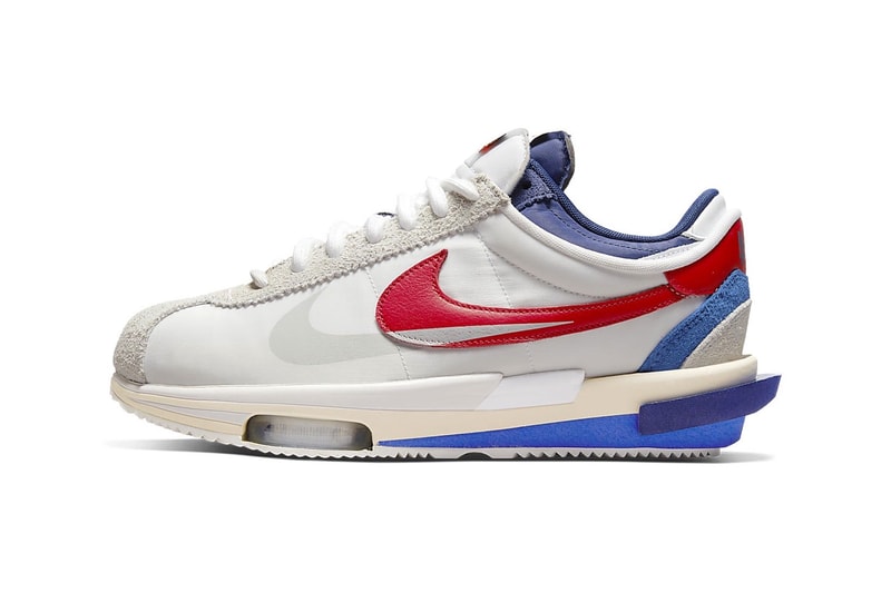 Official Photos Sacai Nike Cortez 4 0 OG chitose abe bill bowerman 1972 olympics university red light cream white blue colorblocking double layer ldwaffle blazer vaporwaffle release info date price 160 USD 2022