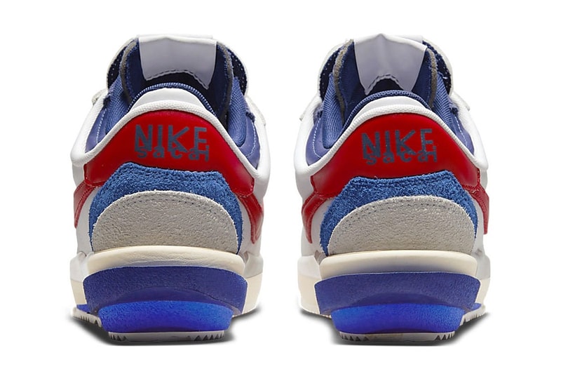 Official Photos Sacai Nike Cortez 4 0 OG chitose abe bill bowerman 1972 olympics university red light cream white blue colorblocking double layer ldwaffle blazer vaporwaffle release info date price 160 USD 2022