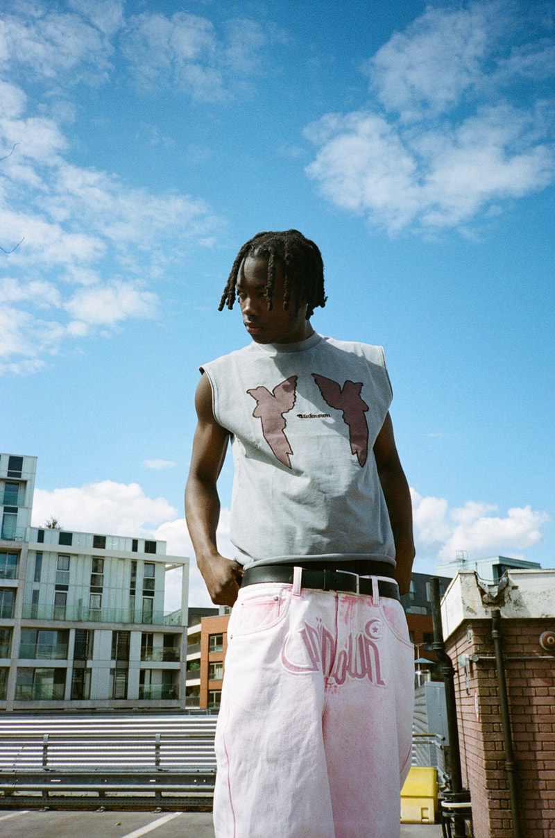 Unknown Summer 2022 Collection SS22 Rhinestone Tracksuit T-shirt Streetwear London UK Punk Hoodie Pink Denim