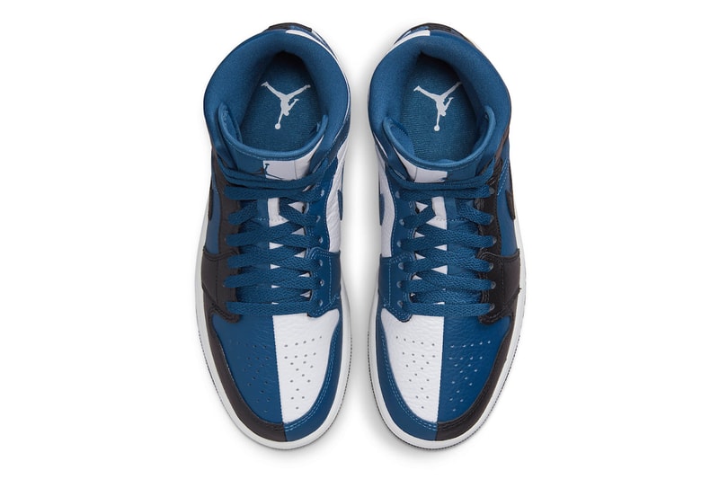 DR0501-401 Air Jordan 1 Mid Split Has Surfaced in Blue and White jordan brand michael jordan swoosh nike 