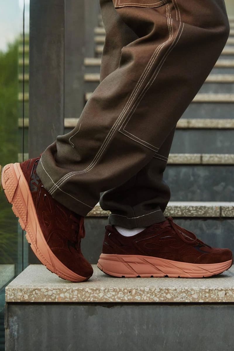 atmos HOKA ONE ONE CLIFTON L SUEDE Cappuccino Dark brown red meta rocker Release Date info price