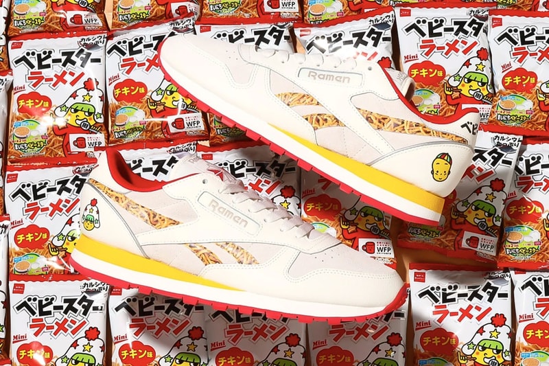 Oyatsu, atmos, and Reebok Come Together for Baby Star Ramen Sneakers Classic Leather crunchy noodle snack bei chan hoshio kun 