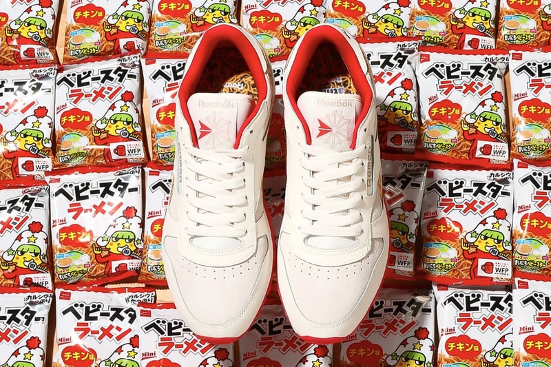 Oyatsu, atmos, and Reebok Come Together for Baby Star Ramen Sneakers Classic Leather crunchy noodle snack bei chan hoshio kun 
