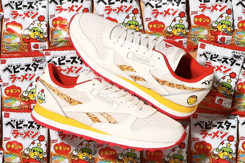 Oyatsu, atmos, and Reebok Come Together for Baby Star Ramen Sneakers Classic Leather crunchy noodle snack bei chan hoshio kun 