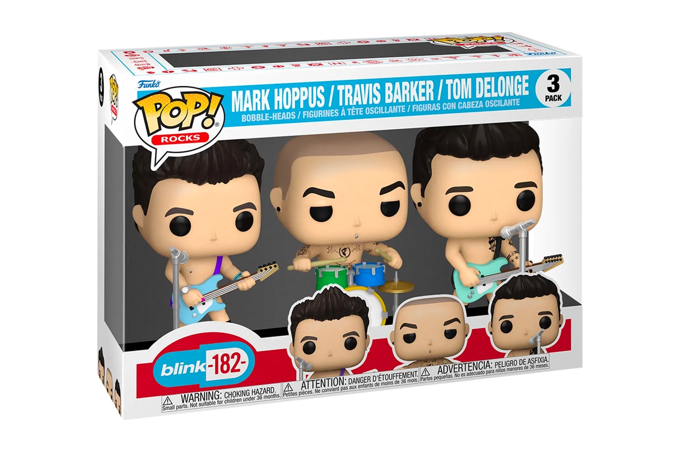 Blink 182 funko pop 30th anniversary 3 pack mark hoppus travis barker tom delonge whats my age again release info date price 