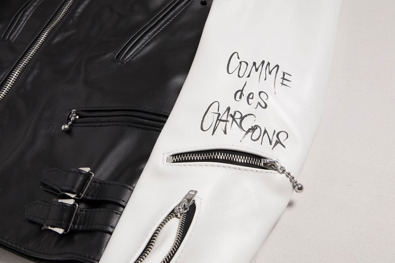 comme des garcons lewis leathers jacket lightning tight fit black white red gloss horse release info date price