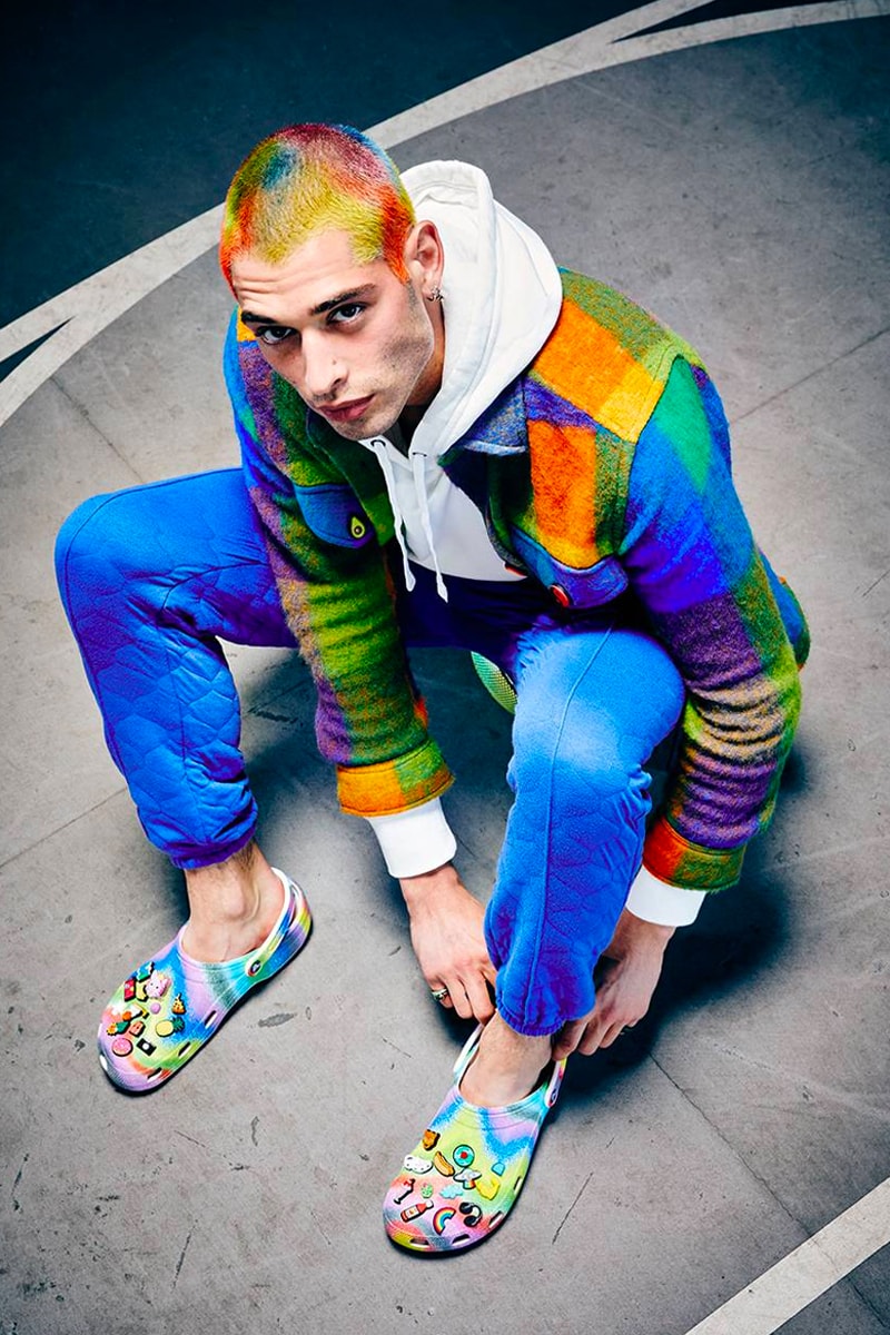 Crocs Gives a Nod to the '90s With the Release of Its Spray Dye Collection clogs sandals tie dyie 1990s spray paint shoes plastic