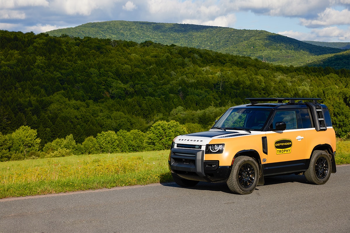 land rover defender 2023 camel trophy edition livery yellow color paint finish competition manchester vermont offroading all terrain 