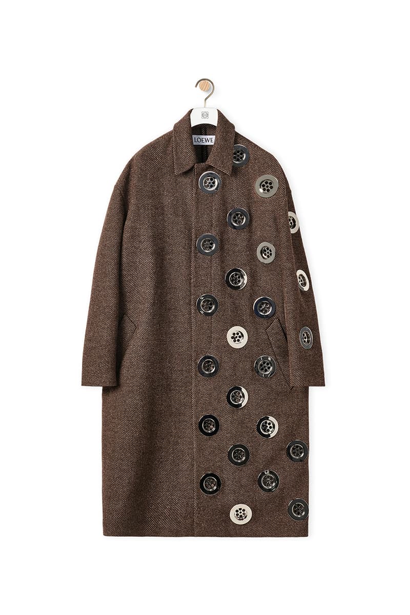 LOEWE Sinkhole Embellished Car Coat Twill Wool Runway Show Fall Winter 2022 Jonathan Anderson $12,050 USD