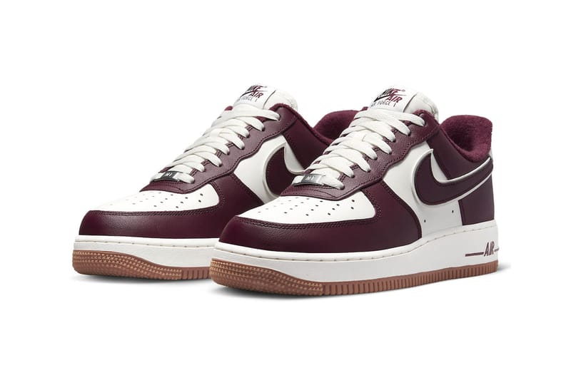 burgundy and white air force ones