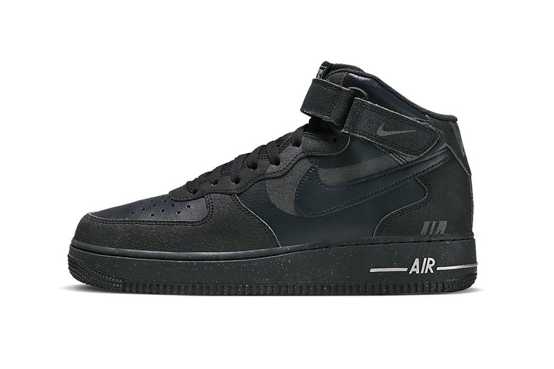 Nike Air Force 1 Mid "Off Noir" Has Surfaced DQ7666-001 release info black light smoke grey reflective details black af1 speckled rubber outsole