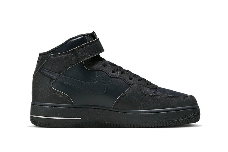 Nike Air Force 1 Mid "Off Noir" Has Surfaced DQ7666-001 release info black light smoke grey reflective details black af1 speckled rubber outsole