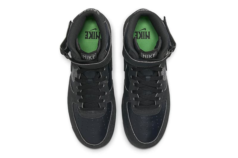 Nike Air Force 1 Mid "Off Noir" Has Surfaced DQ7666-001 release info black light smoke grey reflective details black af1 speckled rubber outsole