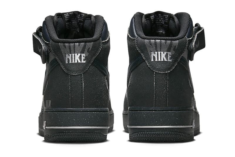 Nike Air Force 1 Mid "Off Noir" Has Surfaced DQ7666-001 release info black light smoke grey reflective details black af1 speckled rubber outsole