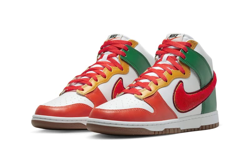 Nike Dunk High Chenille Swoosh white team habanero red malachite Release Info DR8805-100