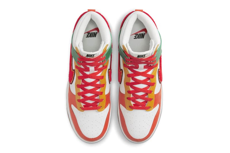 Nike Dunk High Chenille Swoosh white team habanero red malachite Release Info DR8805-100